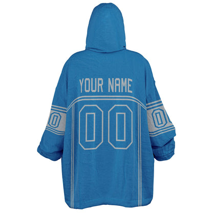 Blue and silver lineup snug hoodie featuring sleek line-art details and minimalist team-inspired design.