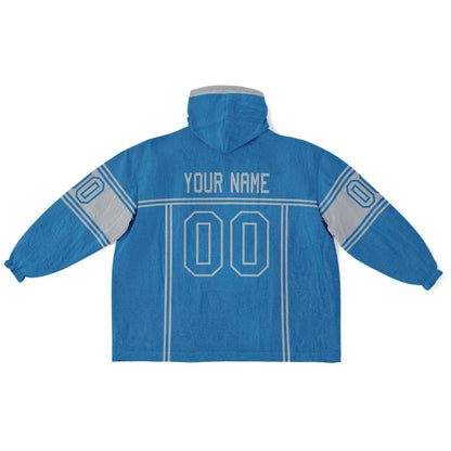 Blue and silver lineup snug hoodie featuring sleek line-art details and minimalist team-inspired design.