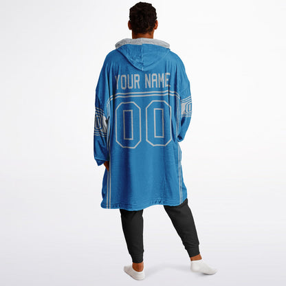 Blue and silver lineup snug hoodie featuring sleek line-art details and minimalist team-inspired design.