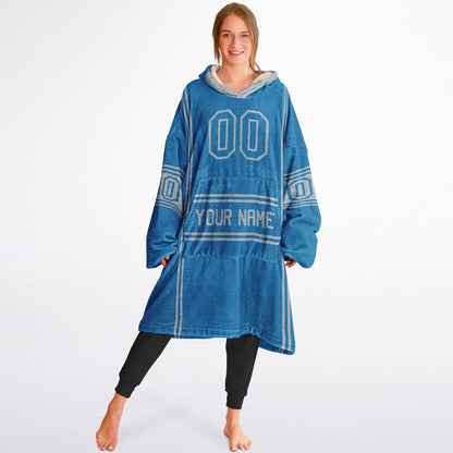 Blue and silver lineup snug hoodie featuring sleek line-art details and minimalist team-inspired design.