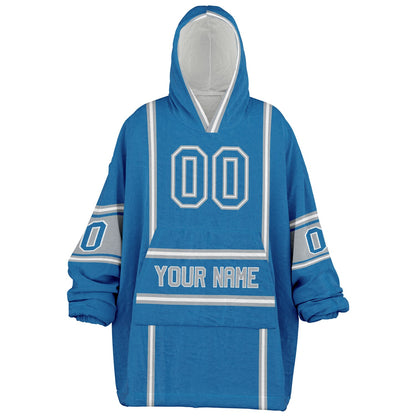 Blue, silver, and white lineup snug hoodie with clean line work and subtle jersey influence.