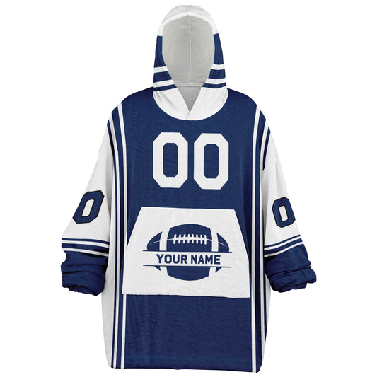 Blue and white bold snug hoodie with modern color-block design and soft loungewear fit.