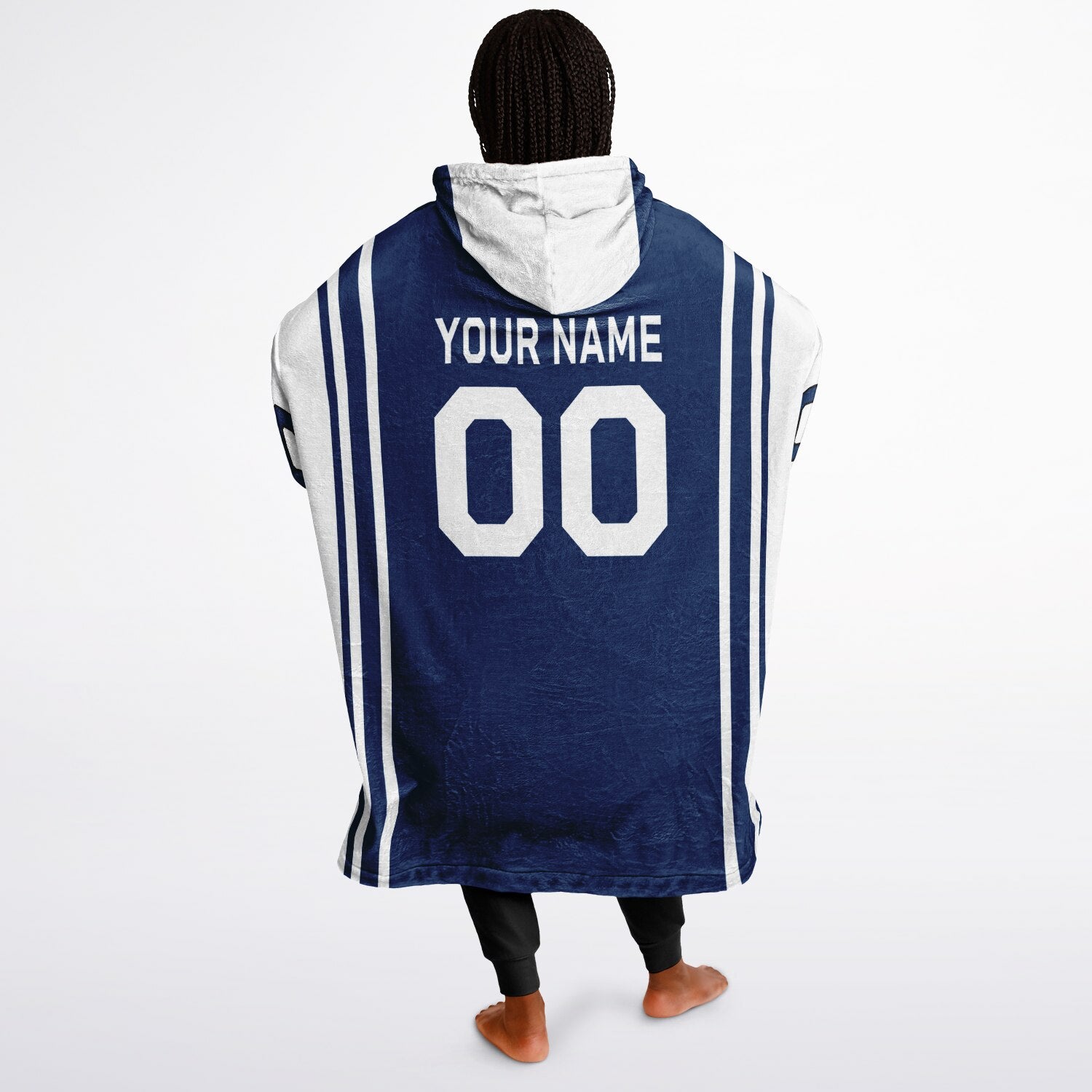Blue and white bold snug hoodie with modern color-block design and soft loungewear fit.