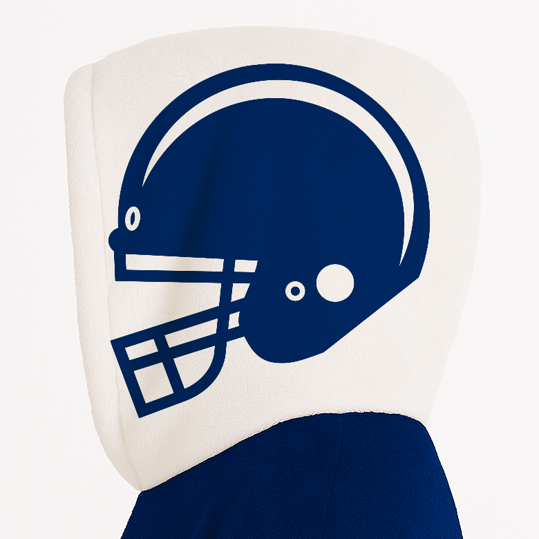 Blue and white classic snug hoodie featuring jersey-style stripes and personalized name and number.