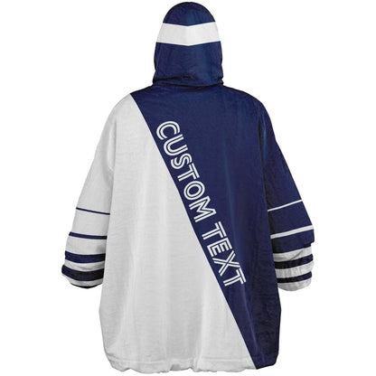 Blue and white reversible snug hoodie with soft interior lining and casual everyday style for football fans.