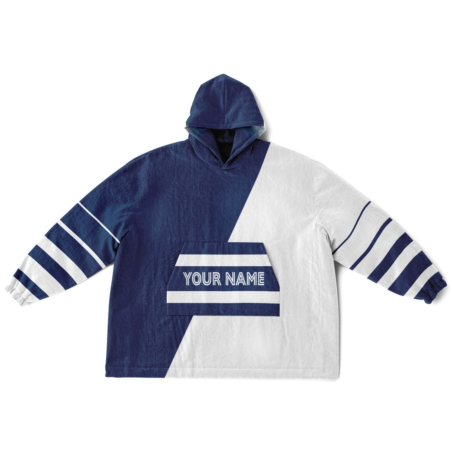 Blue and white reversible snug hoodie with soft interior lining and casual everyday style for football fans.