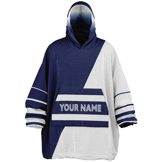 Blue and white reversible snug hoodie with soft interior lining and casual everyday style for football fans.