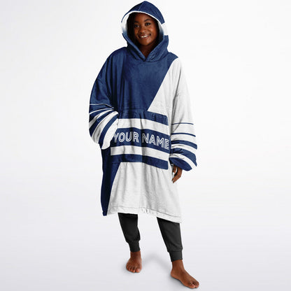 Blue and white reversible snug hoodie with soft interior lining and casual everyday style for football fans.