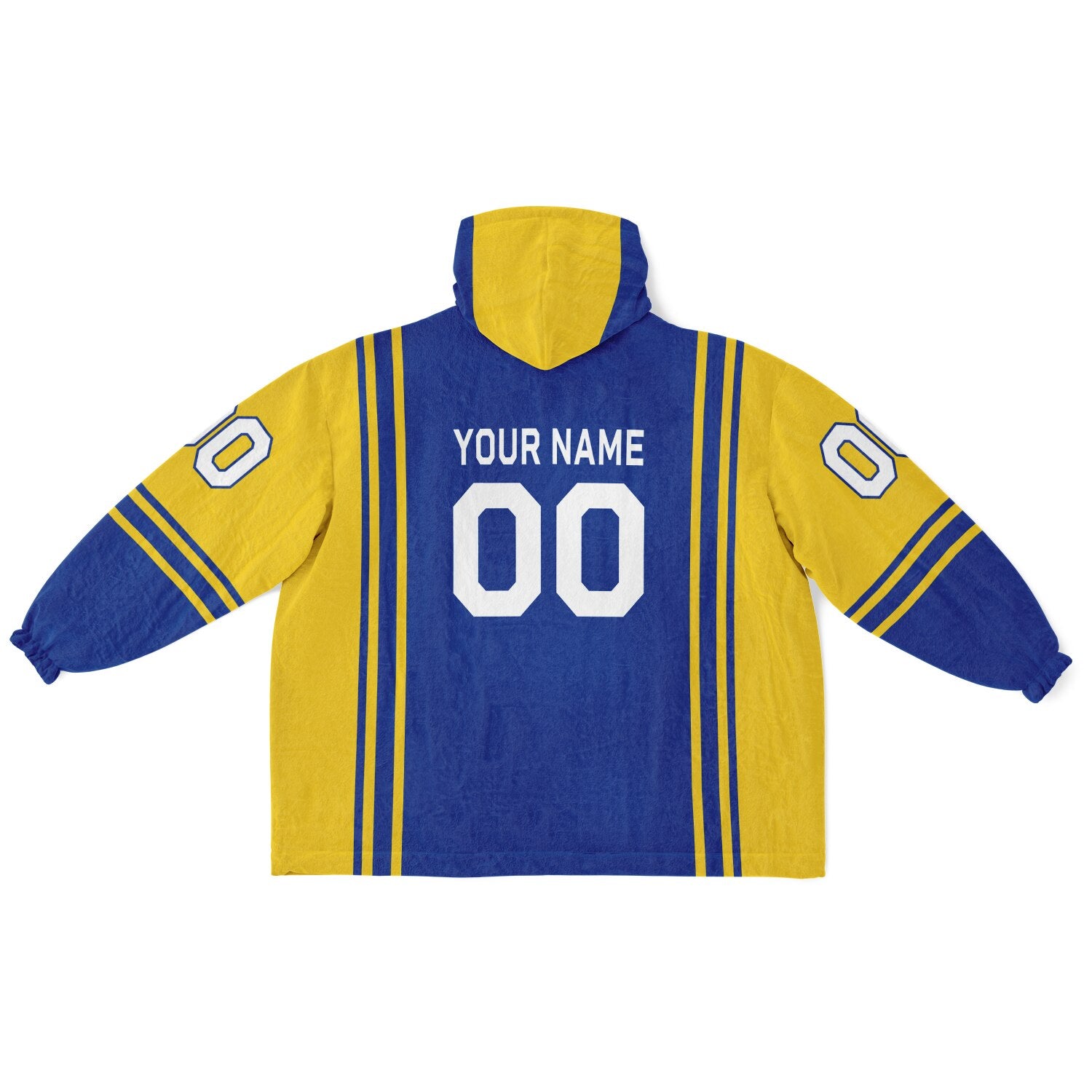 Blue and yellow bold snug hoodie with modern color-block design and soft loungewear fit.