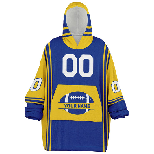 Blue and yellow bold snug hoodie with modern color-block design and soft loungewear fit.