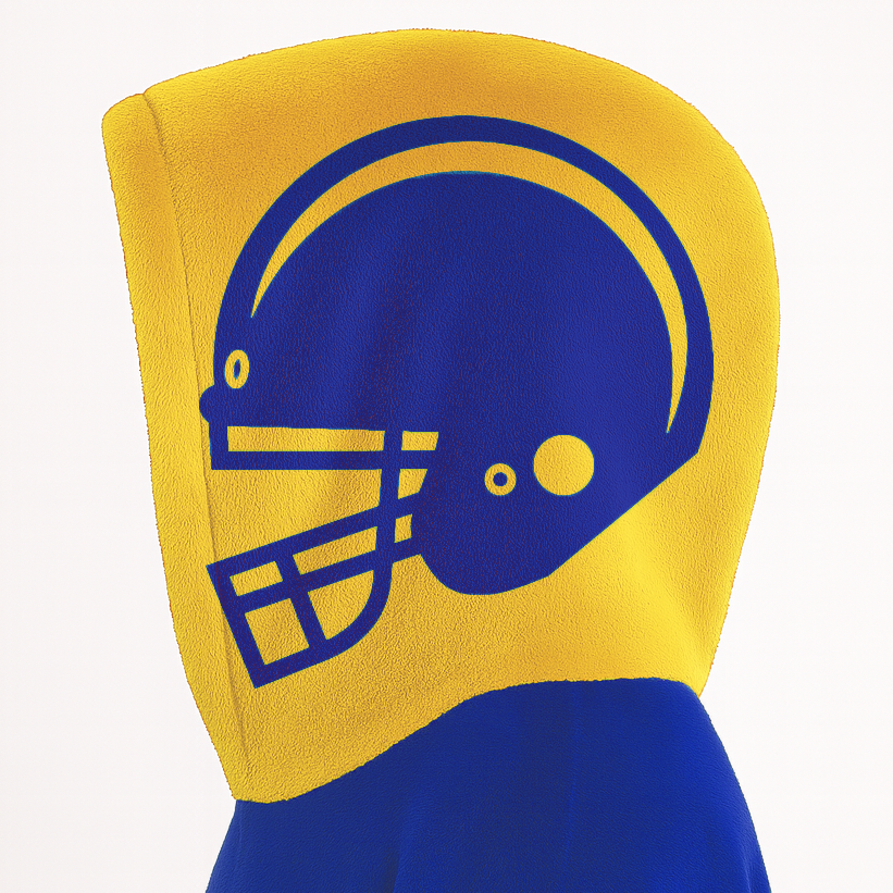 Blue and yellow classic snug hoodie featuring jersey-style stripes and personalized name and number.