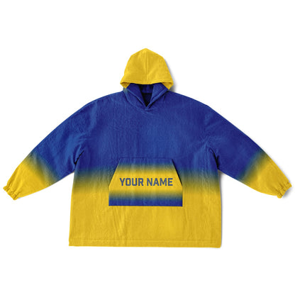 Blue and yellow reversible snug hoodie with soft interior lining and casual everyday style for football fans.