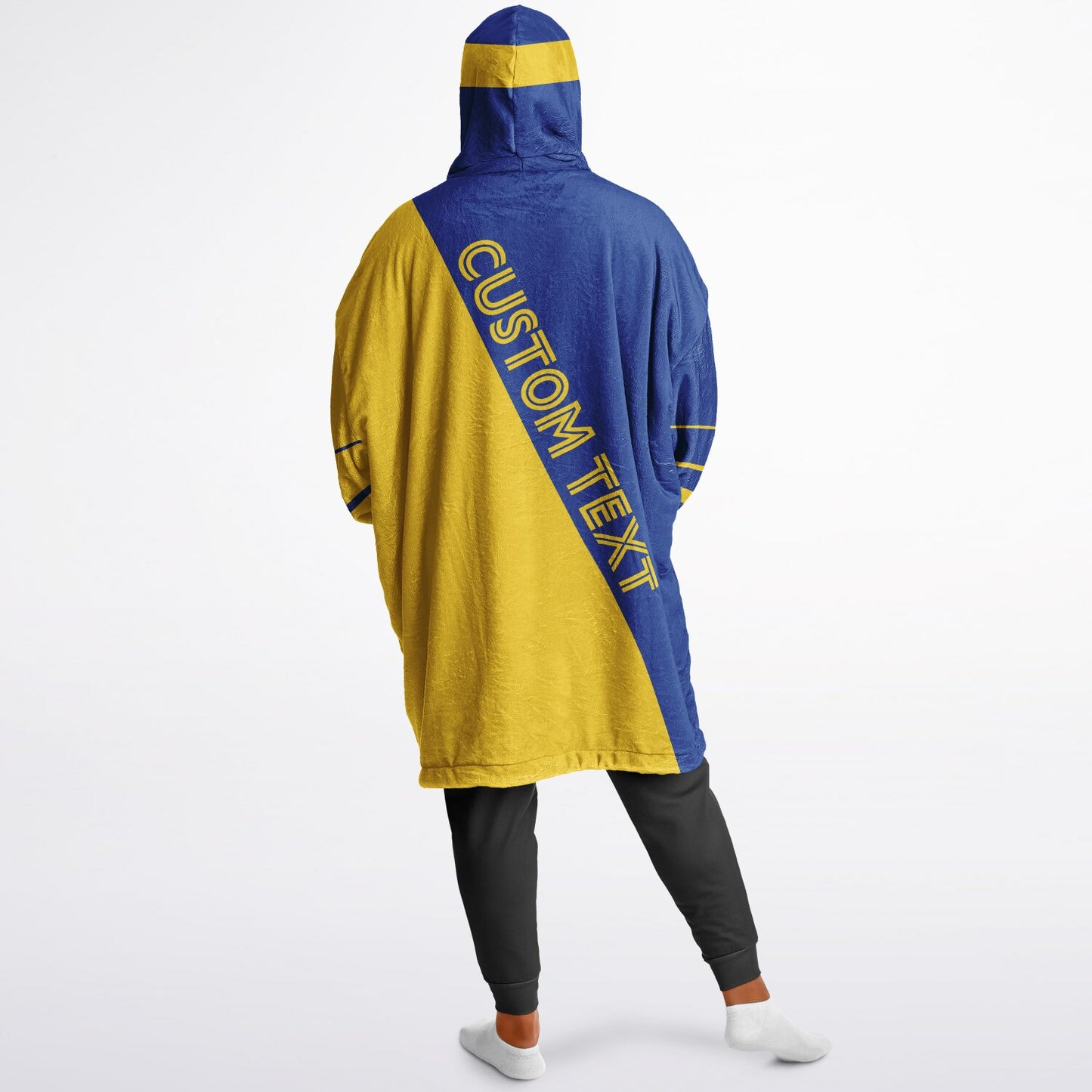 Blue and yellow reversible snug hoodie with soft interior lining and casual everyday style for football fans.