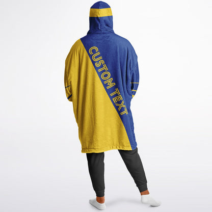 Blue and yellow reversible snug hoodie with soft interior lining and casual everyday style for football fans.