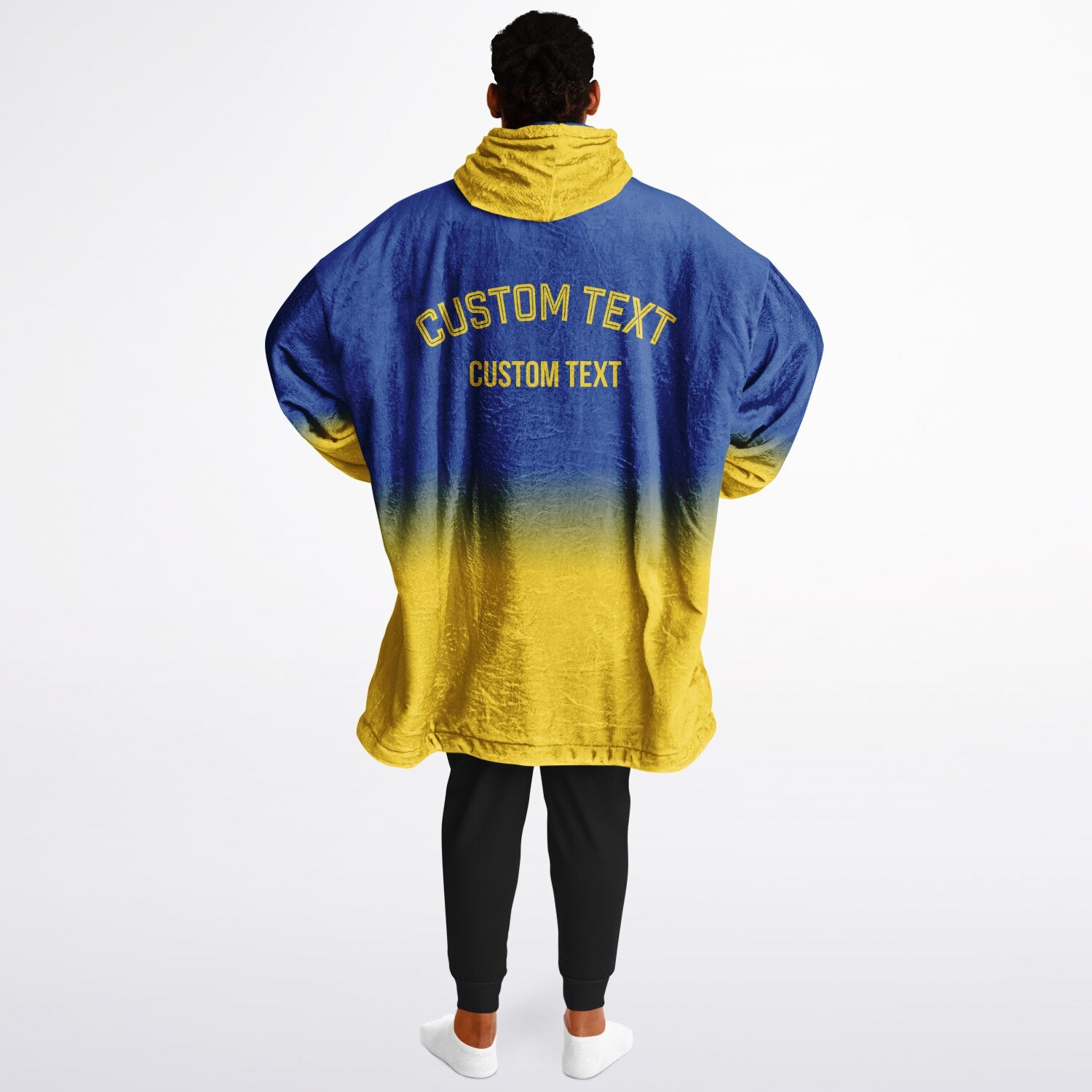 Blue and yellow reversible snug hoodie with soft interior lining and casual everyday style for football fans.