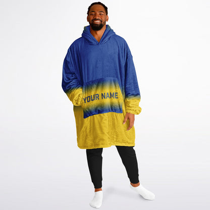 Blue and yellow reversible snug hoodie with soft interior lining and casual everyday style for football fans.
