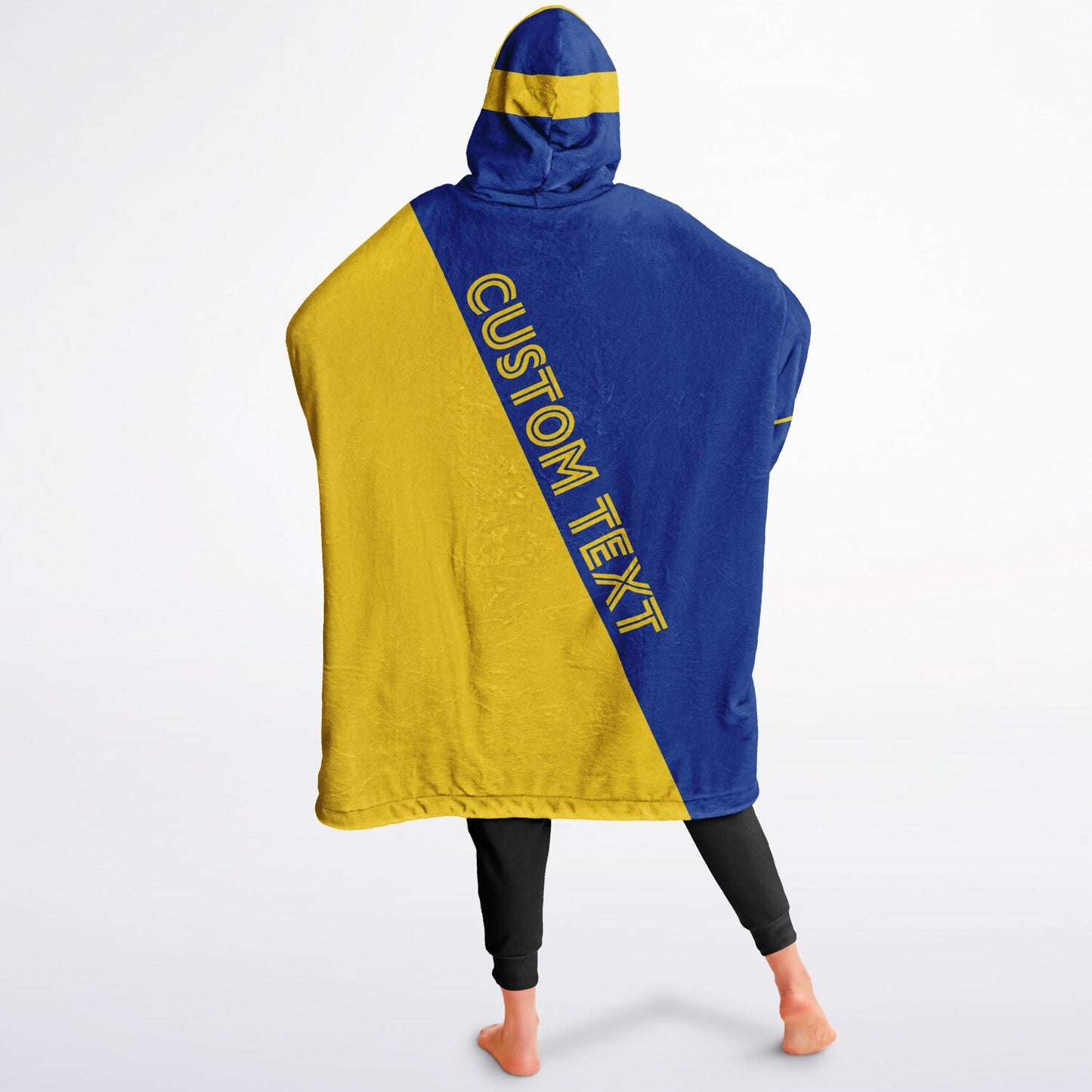 Blue and yellow reversible snug hoodie with soft interior lining and casual everyday style for football fans.