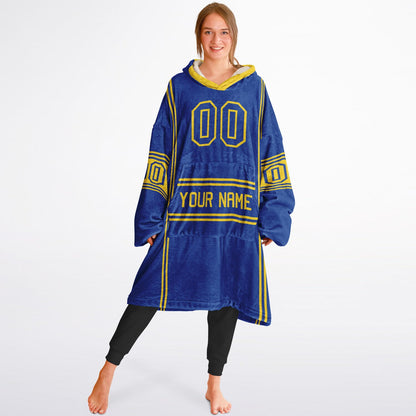 Blue and yellow lineup snug hoodie featuring sleek line-art details and minimalist team-inspired design.