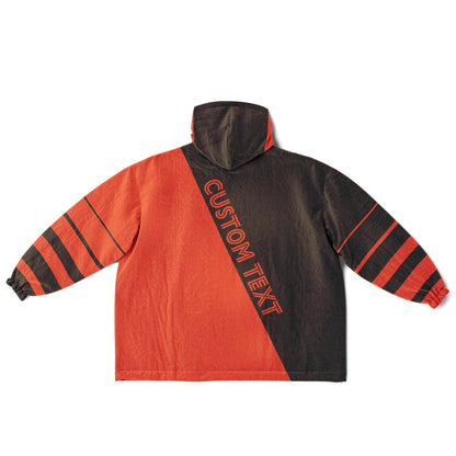 Brown and orange reversible snug hoodie with soft interior lining and casual everyday style for football fans.