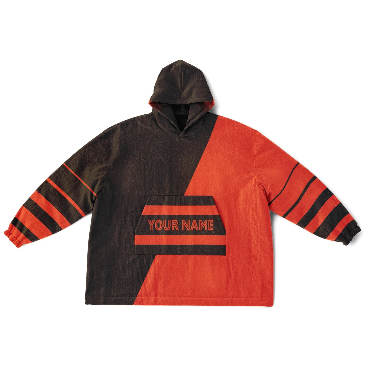 Brown and orange reversible snug hoodie with soft interior lining and casual everyday style for football fans.