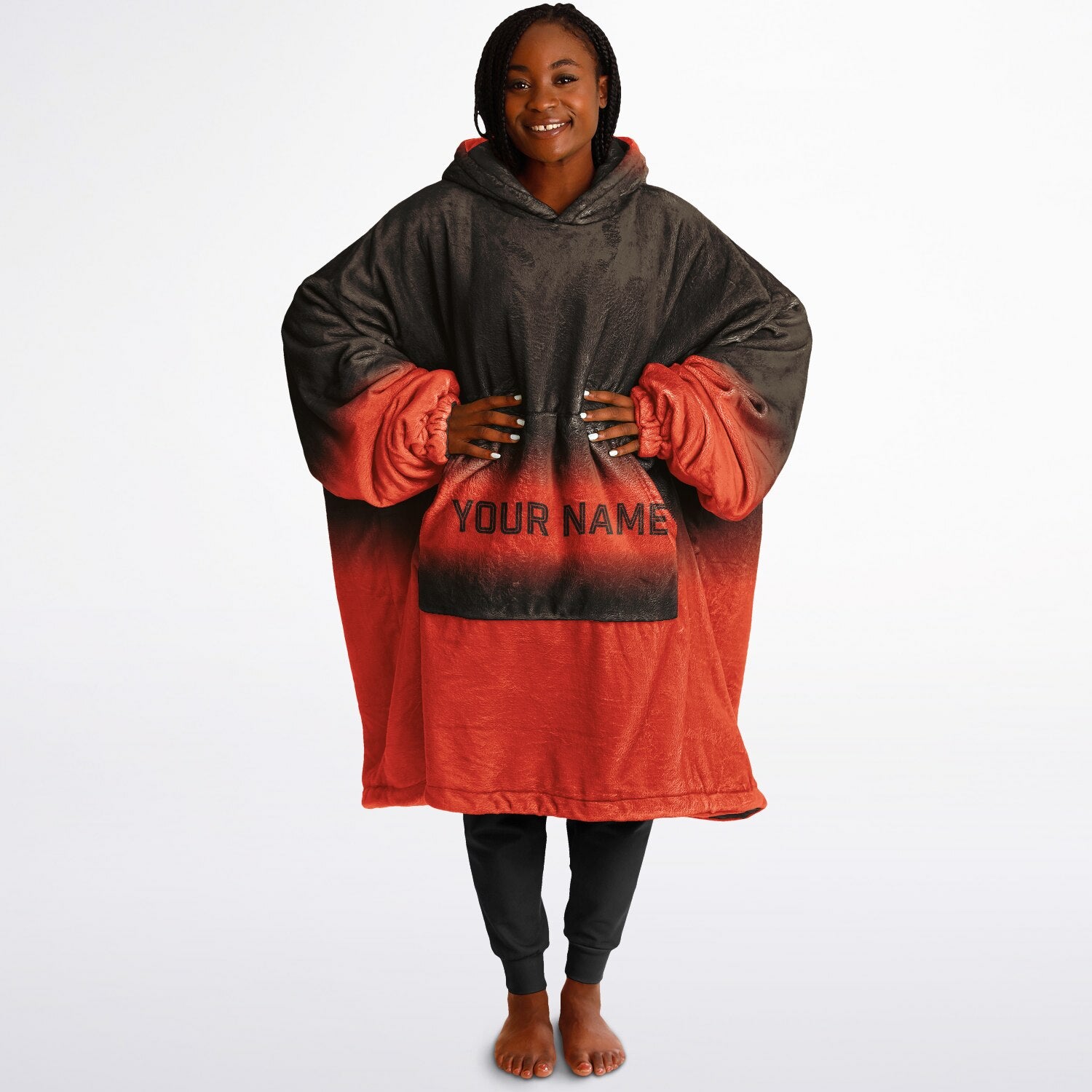 Brown and orange reversible snug hoodie with soft interior lining and casual everyday style for football fans.