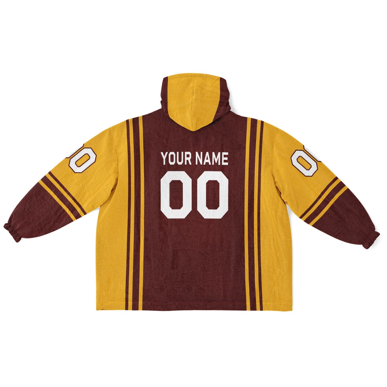 Burgundy and gold bold snug hoodie with modern color-block design and soft loungewear fit.