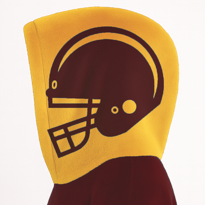 Burgundy and gold classic snug hoodie featuring jersey-style stripes and personalized name and number.