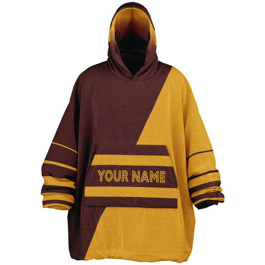 Burgundy and gold reversible snug hoodie with soft interior lining and casual everyday style for football fans.