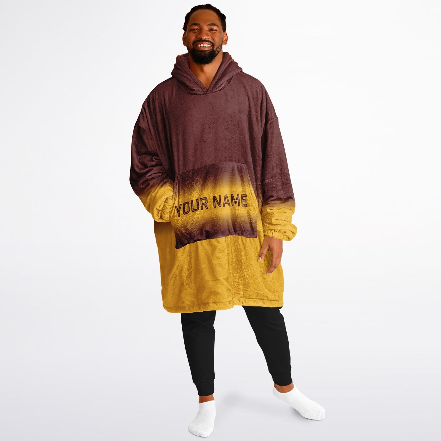 Burgundy and gold reversible snug hoodie with soft interior lining and casual everyday style for football fans.