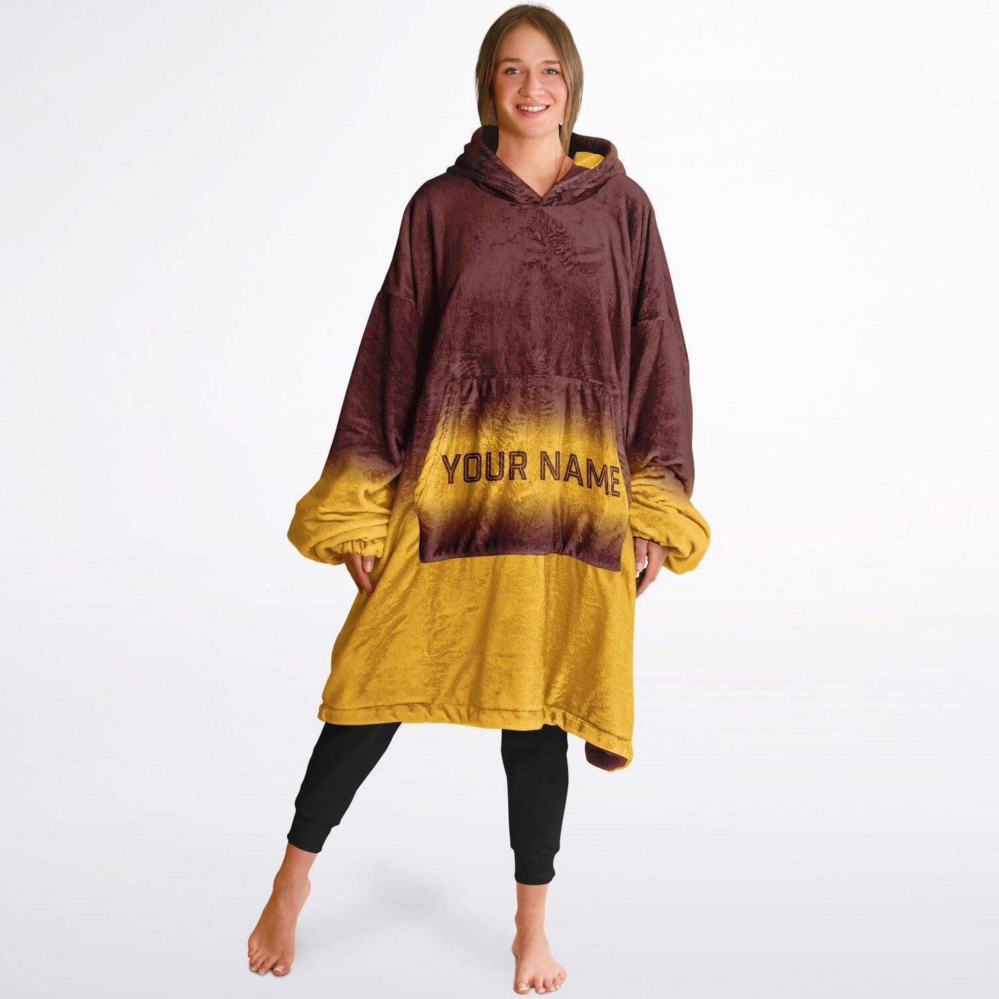 Burgundy and gold reversible snug hoodie with soft interior lining and casual everyday style for football fans.