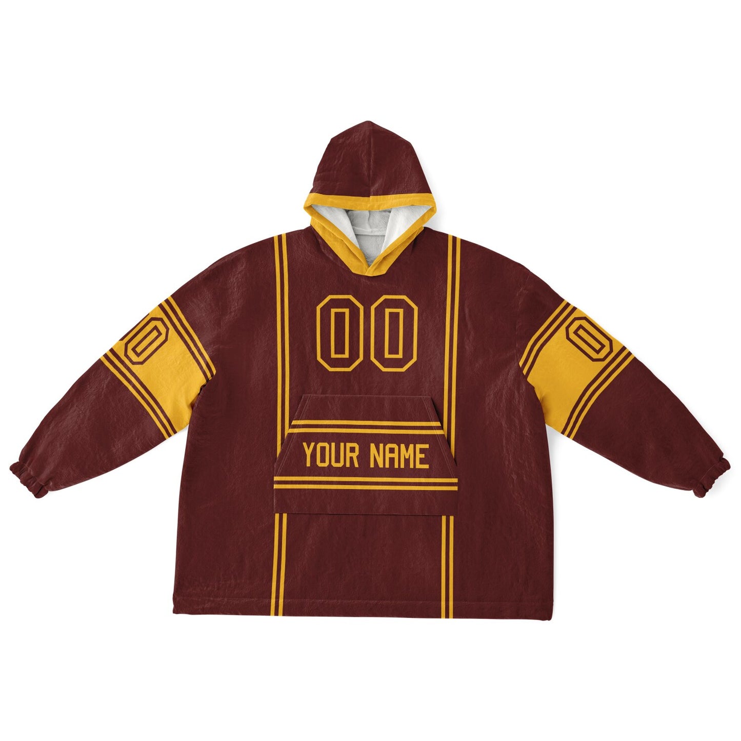 Burgundy and gold lineup snug hoodie featuring sleek line-art details and minimalist team-inspired design.