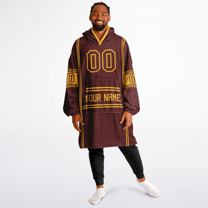 Burgundy and gold lineup snug hoodie featuring sleek line-art details and minimalist team-inspired design.