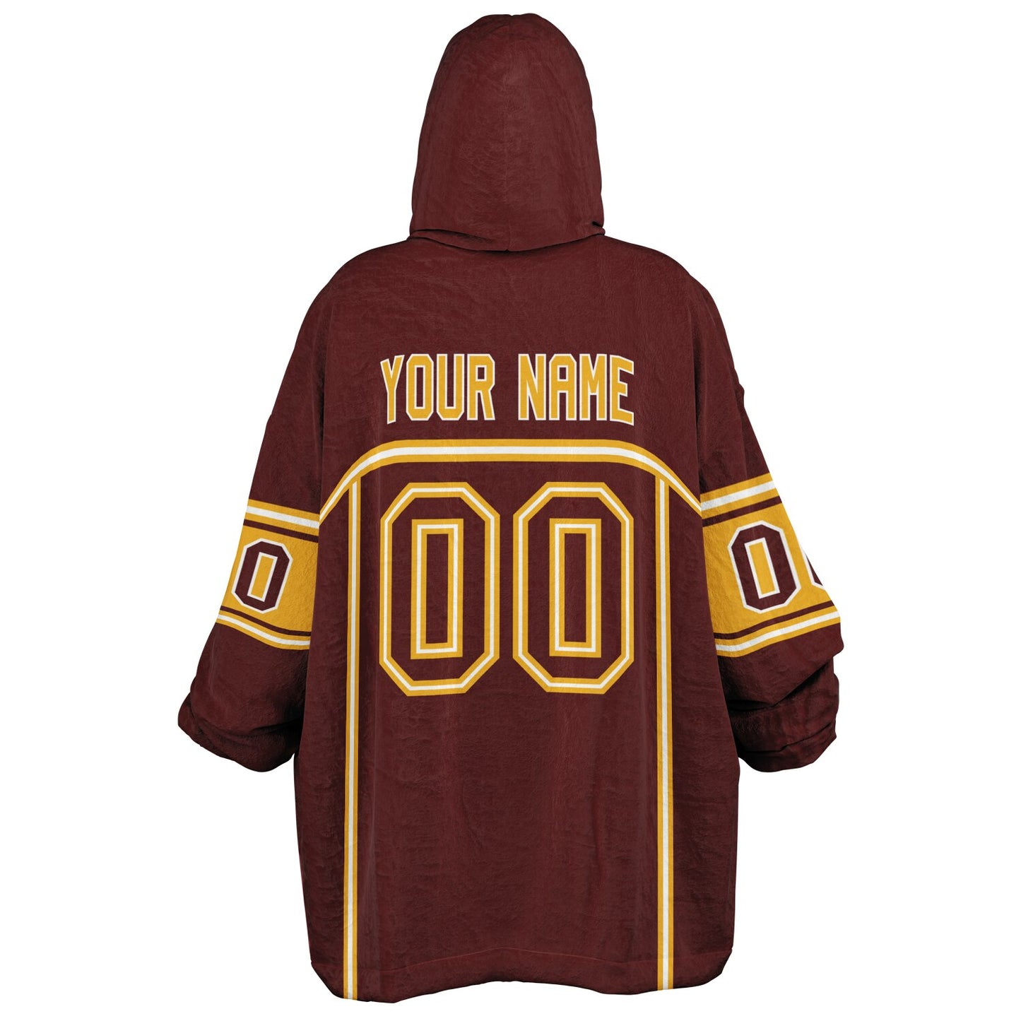 Burgundy, gold, and white lineup snug hoodie with clean line work and subtle jersey influence.