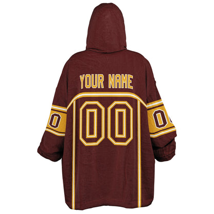 Burgundy, gold, and white lineup snug hoodie with clean line work and subtle jersey influence.