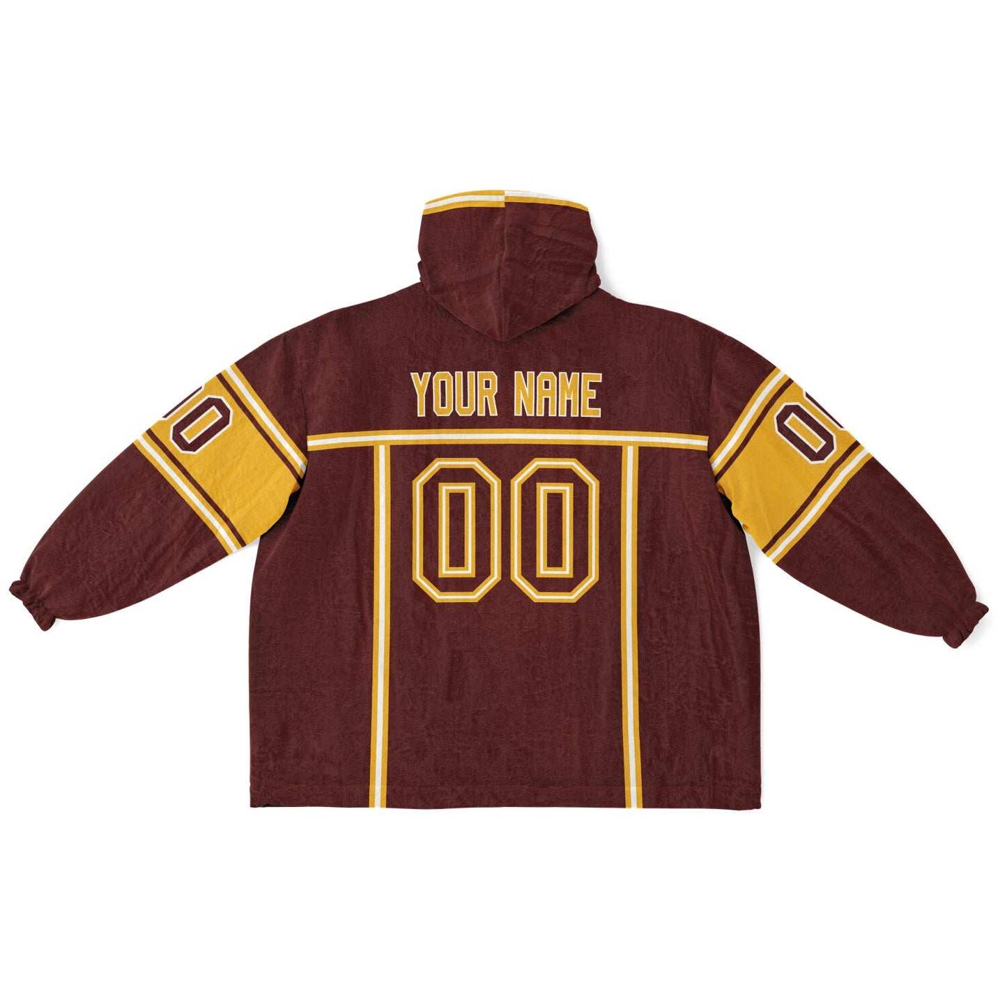 Burgundy, gold, and white lineup snug hoodie with clean line work and subtle jersey influence.