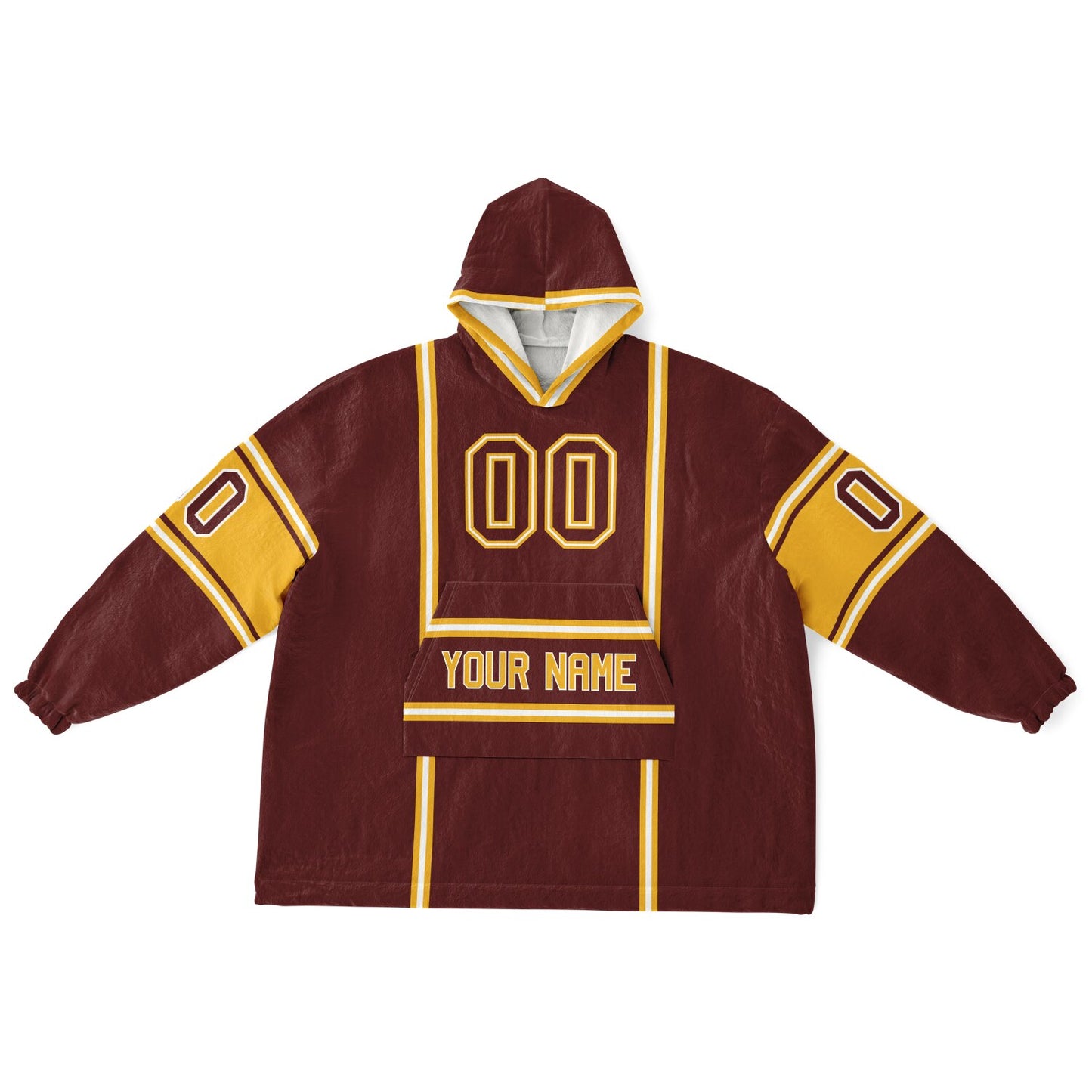 Burgundy, gold, and white lineup snug hoodie with clean line work and subtle jersey influence.