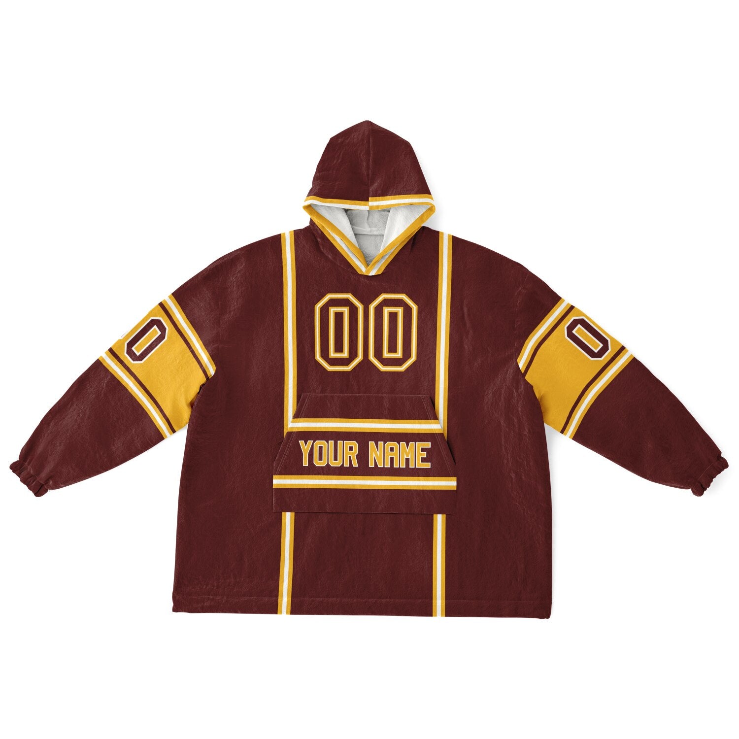 Burgundy, gold, and white lineup snug hoodie with clean line work and subtle jersey influence.