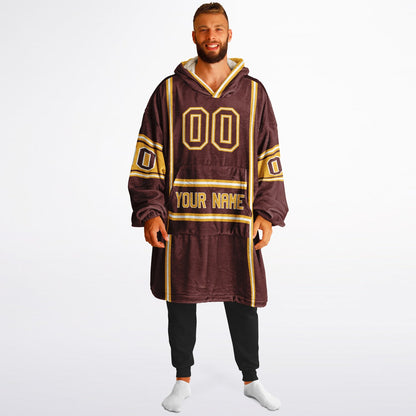 Burgundy, gold, and white lineup snug hoodie with clean line work and subtle jersey influence.