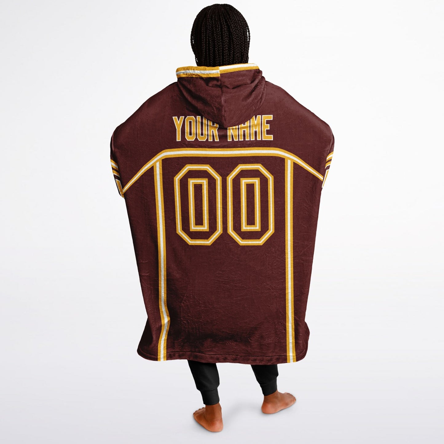Burgundy, gold, and white lineup snug hoodie with clean line work and subtle jersey influence.