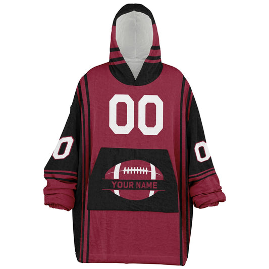 Cardinal red and black bold snug hoodie with modern color-block design and soft loungewear fit.