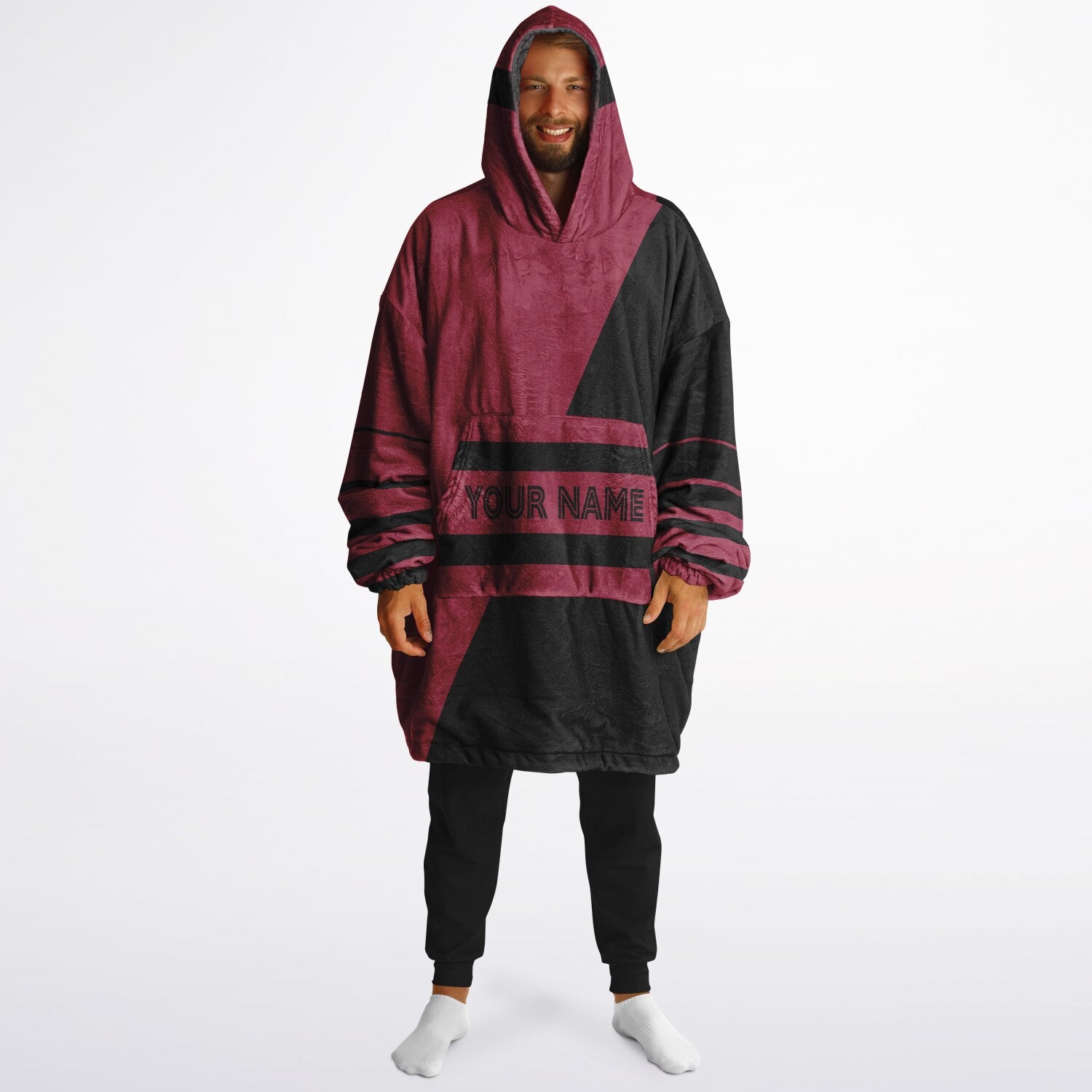 Cardinal red and black reversible snug hoodie with soft interior lining and casual everyday style for football fans.