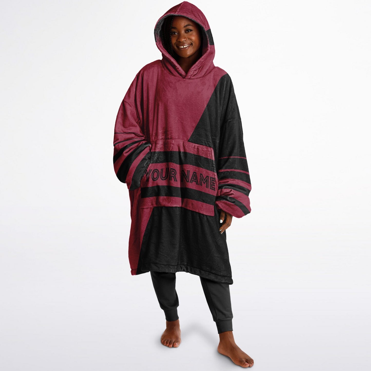 Cardinal red and black reversible snug hoodie with soft interior lining and casual everyday style for football fans.