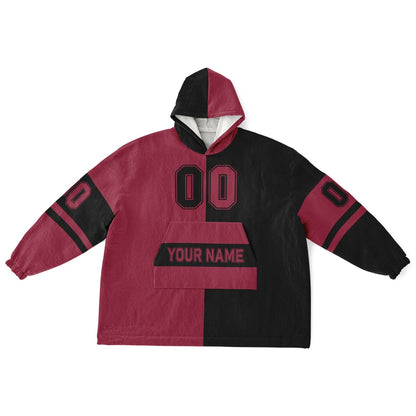 Cardinal red and black halftime snug hoodie featuring a symmetrical split design for a dynamic game-day look.