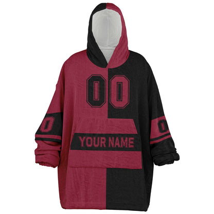 Cardinal red and black halftime snug hoodie featuring a symmetrical split design for a dynamic game-day look.