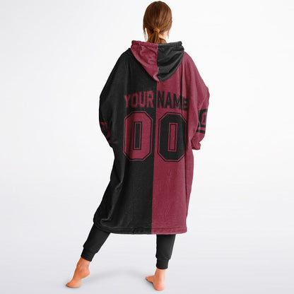 Cardinal red and black halftime snug hoodie featuring a symmetrical split design for a dynamic game-day look.