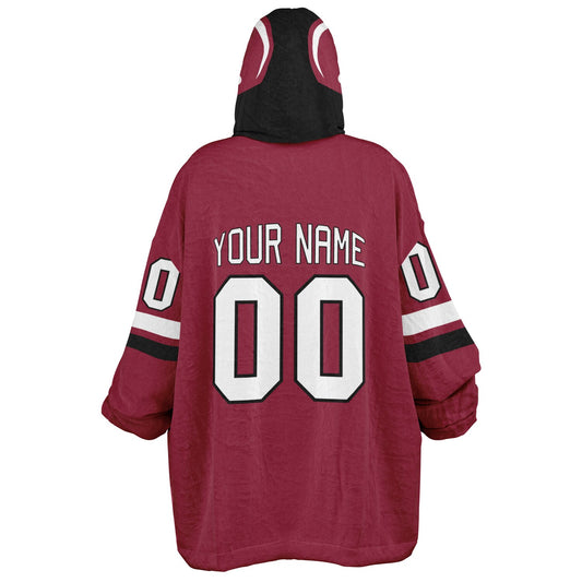 Cardinal red, black, and white classic snug hoodie featuring authentic jersey striping and personalized number details.
