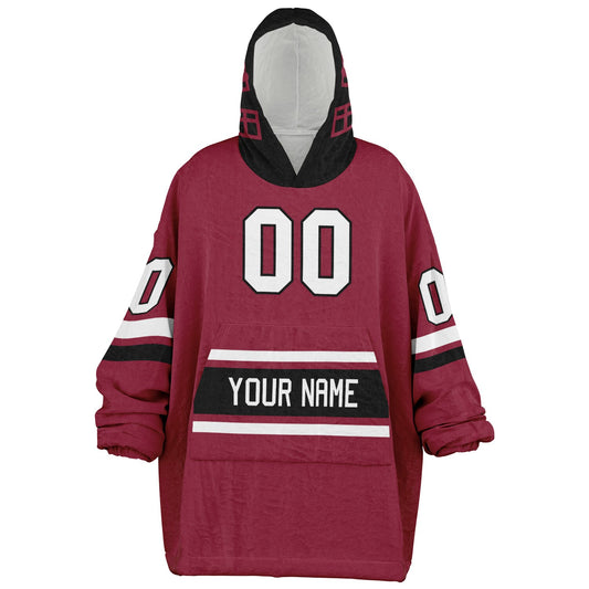 Cardinal red, black, and white classic snug hoodie featuring authentic jersey striping and personalized number details.