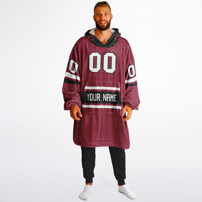 Cardinal red, black, and white classic snug hoodie featuring authentic jersey striping and personalized number details.