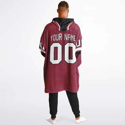 Cardinal red, black, and white classic snug hoodie featuring authentic jersey striping and personalized number details.