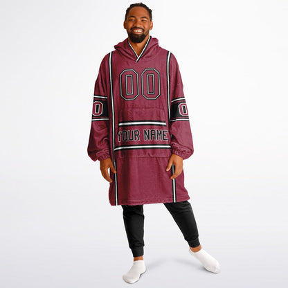 Cardinal red, black, and white lineup snug hoodie with clean line work and subtle jersey influence.